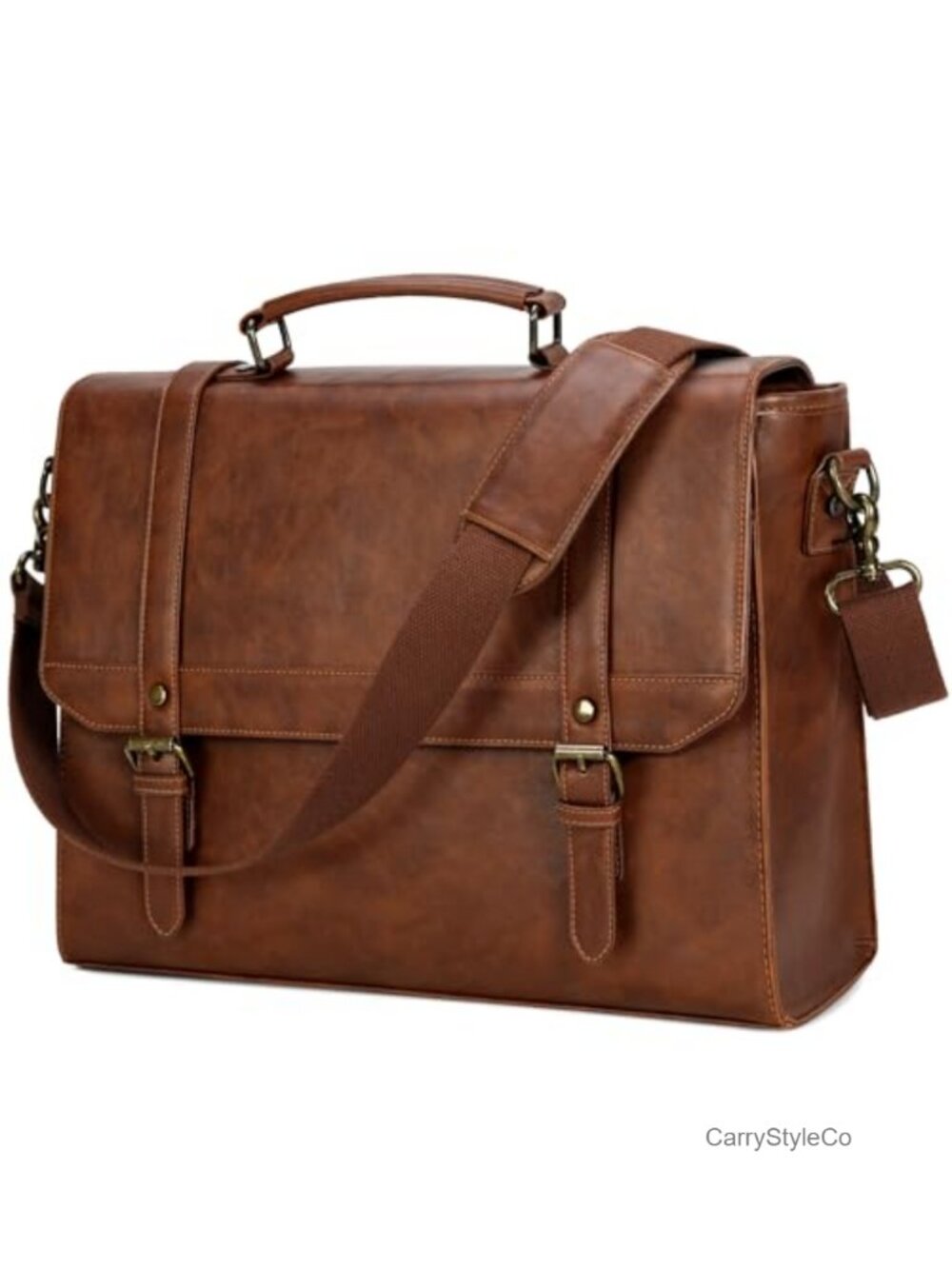 Vintage PU Leather Messenger Bag 15.6" Laptop Briefcase Work